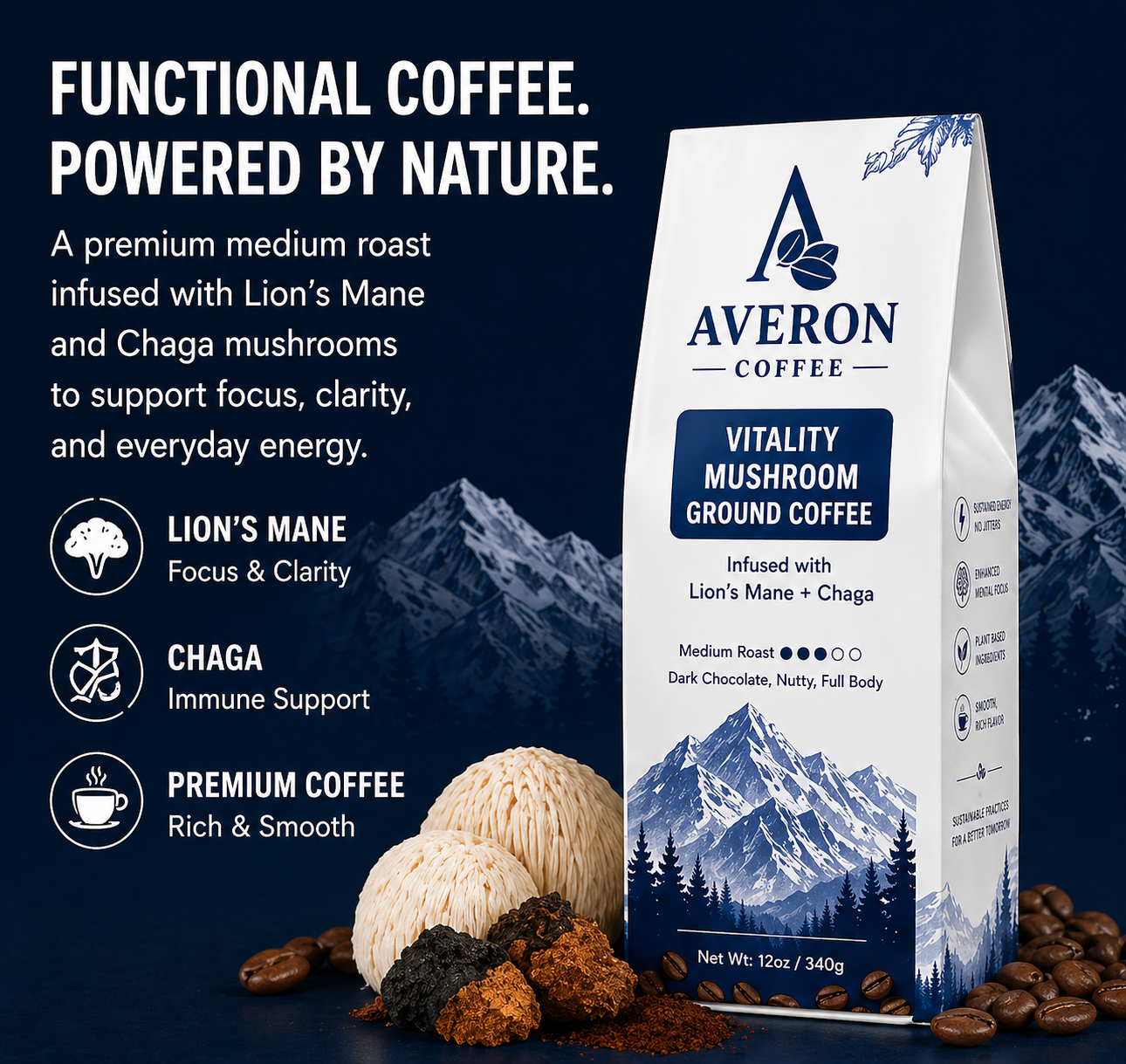 Ground Mushroom Coffee – Medium Roast